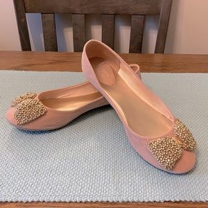 EUC Bamboo faux suede embellished flats